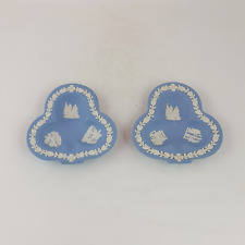Wedgwood - Pair Of Blue Jasperware Clover Shaped Pin Dishes / Trinkets - WD 2844 picture