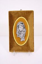 Mid Century Mod Rare 10” Gold Velvet Cut Pewter Mother Child Plaque picture