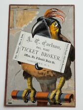 Antique Victorian Carlson Railroad Ticket Broker Jamestown NY Parrot Trade Card picture