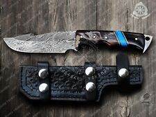 Damascus Gut Hook Hunting Knife, Camping Knife with Leather Sheath, Hand forged picture