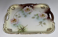 Antique 1915 PK SILESIA German Porcelain Vanity Tray, Pastels w Roses, Gold Bead picture