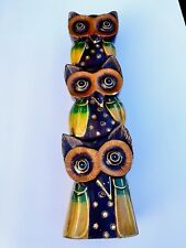 Large Wood Owl Carved Tiki Style Sculpture 18” picture