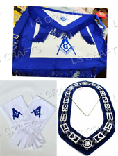 Masonic blue lodge set of apron, chain collar and square compass gloves picture