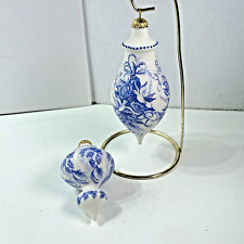 2x Rhyn-Rivet Porcelain Ivory Ornaments DOVES FLORAL Glitter picture