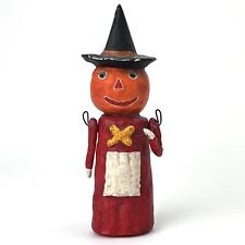 Debbee Thibault Pumpkin Head Witch American Folk Art Halloween Signed 1997 picture