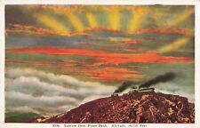 Pikes Peak CO Colorado, Sunrise Cog Rail Train Scenic View, Vintage Postcard picture