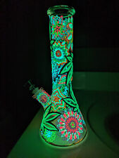 Floral Glow: Glass Beaker Water Pipe Bong - 12.5
