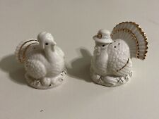 Lenox Thanksgiving Fall Mr. and Mrs. Turkey Salt & Pepper Shakers White Gold picture