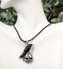 Ebros Infected Red Eyed Raven On Skull Pendant Jewelry Necklace Lead Free Pewter picture