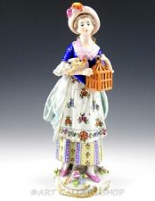 Antique Sitzendorf Germany Porcelain Figurine HANDPAINTED LADY WOMAN & BIRD CAGE picture