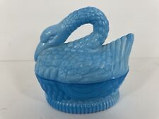 Vintage Blue Milk Glass Swan Goose Candy Dish picture
