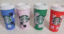 Lot Of 4 2013 Starbucks Coffee Reusable Travel Plastic Cups 16oz w/ Lids NWOT picture