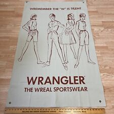 VTG 70s NOS Wrangler Jeans Wreal Sportswear Canvas Advertising Sign 59x37 picture