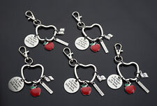 5x PCS Teacher Thanks Keychain Apple Shaped Key Ring Big Heart Little Minds Gift picture