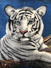 XL Vintage Beach Towel A. Casay White Tiger Black Blue Cosmic Background 38x64 picture