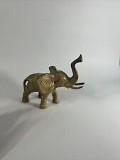 VTG MCM Solid Brass Elephant Figurine Statue Trunk Up Good Luck Heavy 6” picture