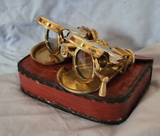 Gold Folding Binoculars Vintage Antique Leather Case II London Old World War I picture