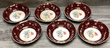 1930’s Crown Pottery Tams Lot 6x Maroon w Gold Leaf Overlay Floral Dessert Bowls picture