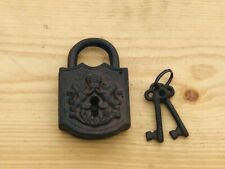 Cast Iron Lock And Key Set Large Antique Vintage Look Finish Prop Skeleton Key picture