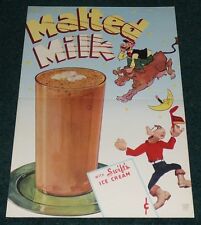 SWIFT'S ICE CREAM MALTED MILK VINTAGE 1946 SIGN SMOKEY STOVER COW DAIRY picture
