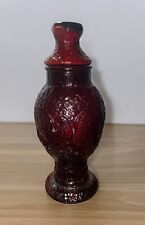 Vintage Wheaton Ruby Red Glass Apothecary Jar Lidded Eagle Embossed 9 3/4” MCM picture
