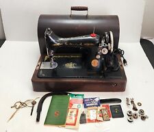 Vintage SINGER 99K Sewing Machine Bentwood Carry Case Knee Pedal Extras Working picture