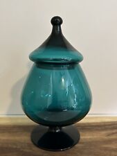 Mid Century Modern Empoli Blue/Green Hand Blown Art Glass Jar 11.5” picture