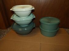 Tupperware Servalier Bowls 3pc Set & 2 Cookie Canisters Green Forest Sage NEW picture