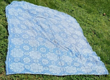 VTG 70's Retro Sears Roebuck Lexington Large Blue Floral Throw Blanket Bedspread picture