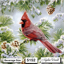(5152) TWO Individual Paper BEVERAGE / COCKTAIL Decoupage Napkins  CARDINAL BIRD picture