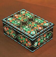 Rectangle Black Marble Trinket Box Multicolor Stone Inlay Work Small Jewelry Box picture
