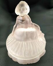 Toussant Glass Curtsy Girl Depression Pink Satin 1930s Powder Jar  picture