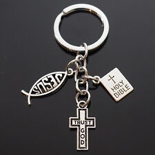 Trust God Cross Jesus Fish Christian Holy Bible Charms Keychain Gift Key Chain picture