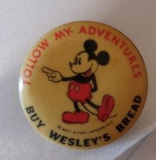 1930s Follow My Adventures Mickey Mouse Buy Wesley's Bread Pinback picture