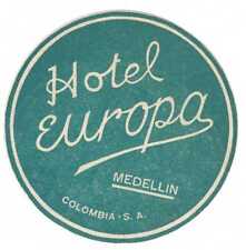 Hotel Europa, Medellin, Colombia, Hotel Label, Unused, Size: 82 mm  picture