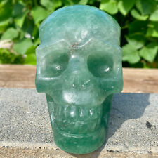 2.2LB Natural green strawberry Quartz Crystal Skull hand carved decoration picture