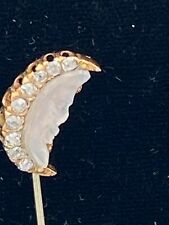 Antique Victorian 18K Stick Pin with 9 circular diamonds on a crescent moon picture