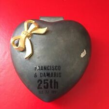 Vintage 1991 Silver Plated Heart Shape Trinket Jewelry Box w/ golden bowknot picture