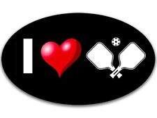 3x5 inch Oval Black Pickleball I Heart Pickleball Sticker (vinyl paddle decal) picture
