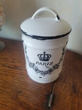 White Ceramic Canister, Upcycled French Country Cottage Farmhouse Canister w/Lid picture