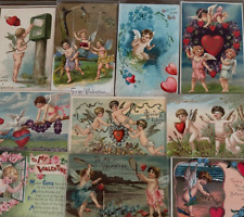 Lot of 10 Cupids with Hearts~Flowers~ Antique  Valentine's Day Postcards~h331 picture
