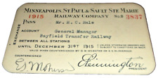 1915 SOO LINE RAILWAY EMPLOYEE PASS #3837 picture