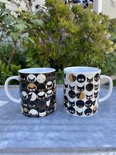 Jewel Japan Black & White Cat Kitten Eyes Faces Coffee Tea Mug Paw Print Handle picture