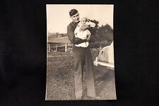 US Military Serivceman Holding His Newborn Baby Vintage Black & White Photo V17 picture