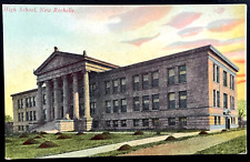 NEW ROCHELLE NEW YORK Antique Unused Linen Postcard NY High School Building picture
