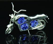 SWAROVSKI SAPPHIRE CRYSTAL STUDDED SILVER PLATED MOTORCYCLE ORNAMENT FIGURINE picture