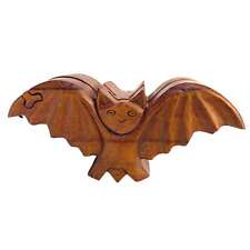 Gothic Flying Bat Secret Puzzle Stash Box Jewelry Box Hand Carved Wood Carving C picture