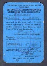 AUSTRALIA 1946 Adelaide Municipal Tramways Ticket Pass. Military Concession Fare picture