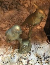 Brass Statue Art 2 Parrots Bird  Statue Perched On Branch 4 Pounds picture