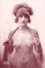 French Nude Breast Beaver Veil Postcard 1920 PC100 Free 1st Class Mail Shipping picture